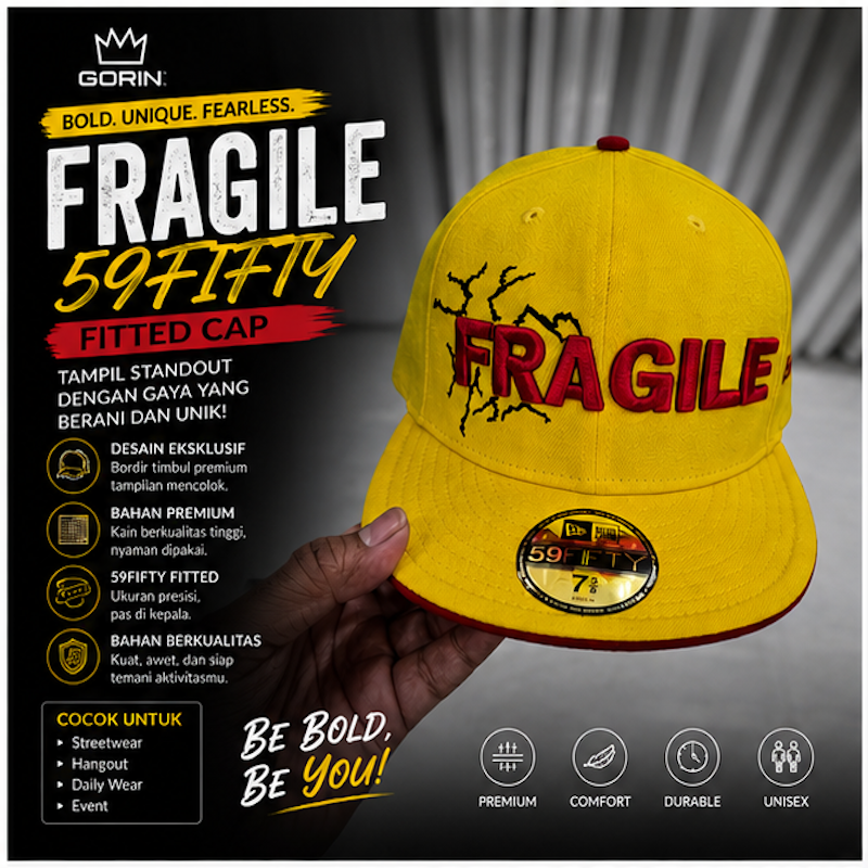 Topi New Era 59FIFTY FRAGILE Fitted Cap Kuning Size 7 5/8