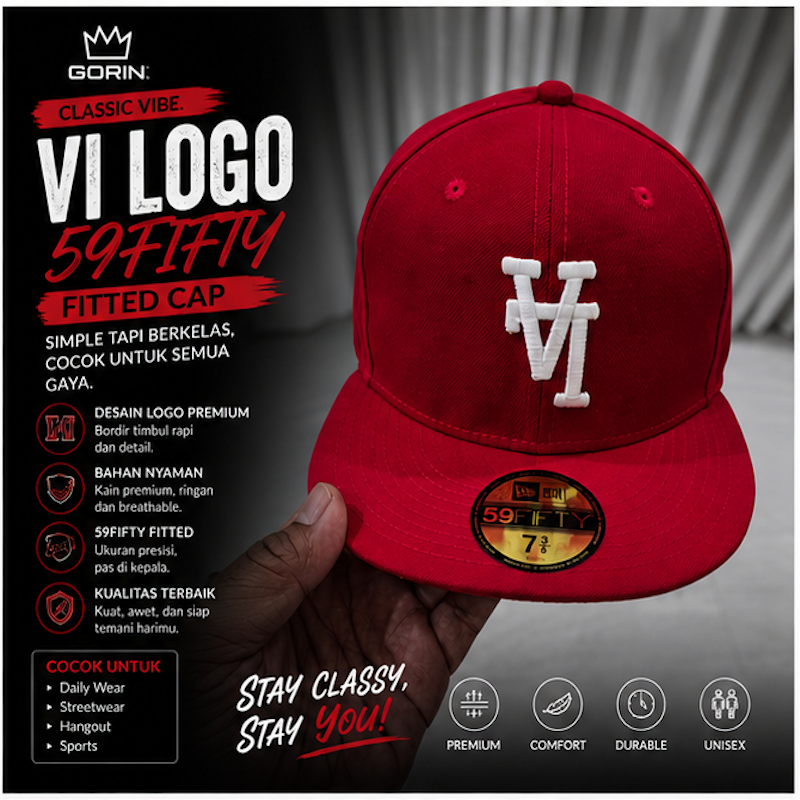 Topi New Era 59FIFTY LA Kebalik Logo Fitted Cap Merah Size 7 3/8