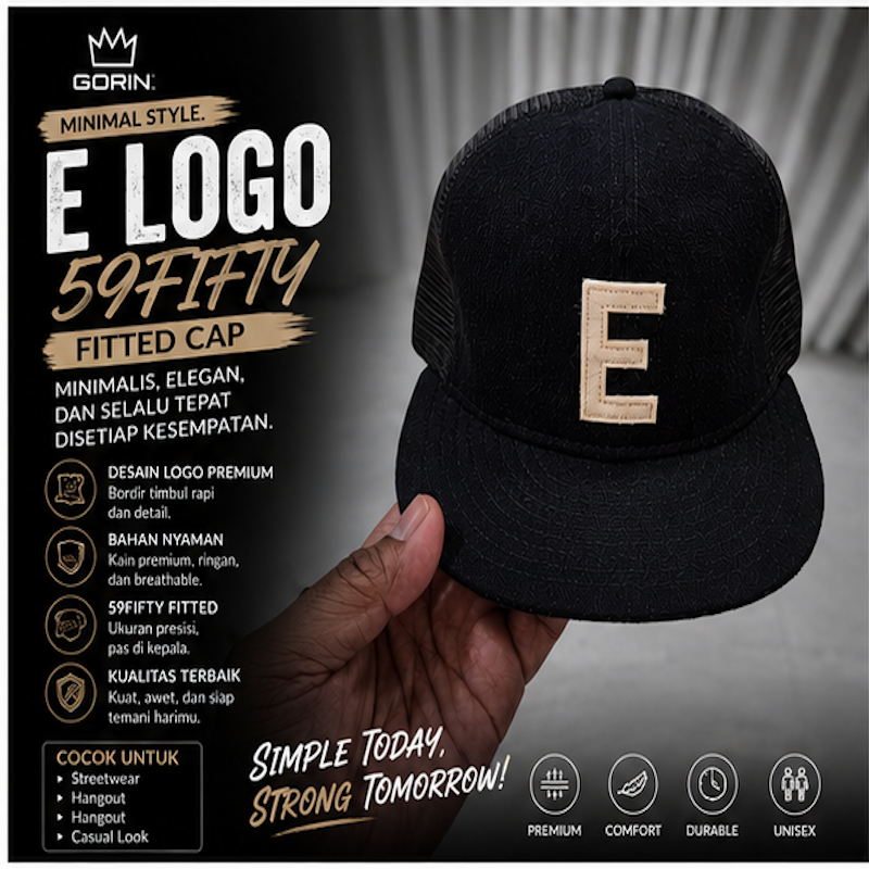Topi New Era E Logo Essential Cap Hitam Unisex